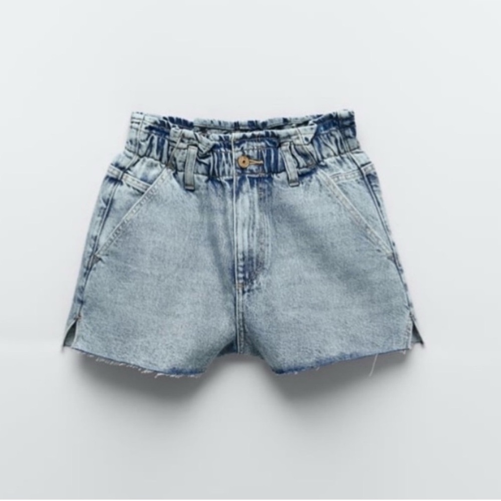 Zara high-rise paperbag denim shorts